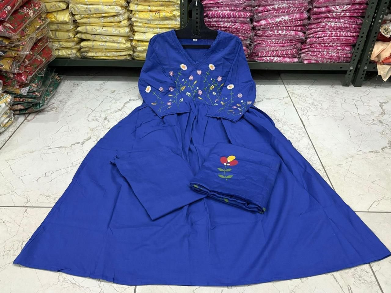 Cotton Embroidered Kurta Set with Malmal Dupatta